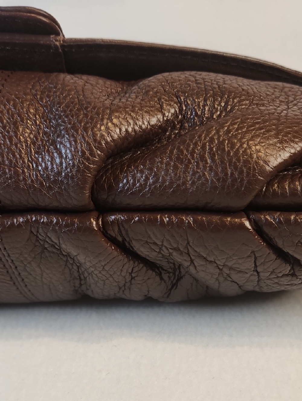 Classic Brown Pebble Genuine Leather Shoulder Bag with Gold Buckle - Picture 7 of 16